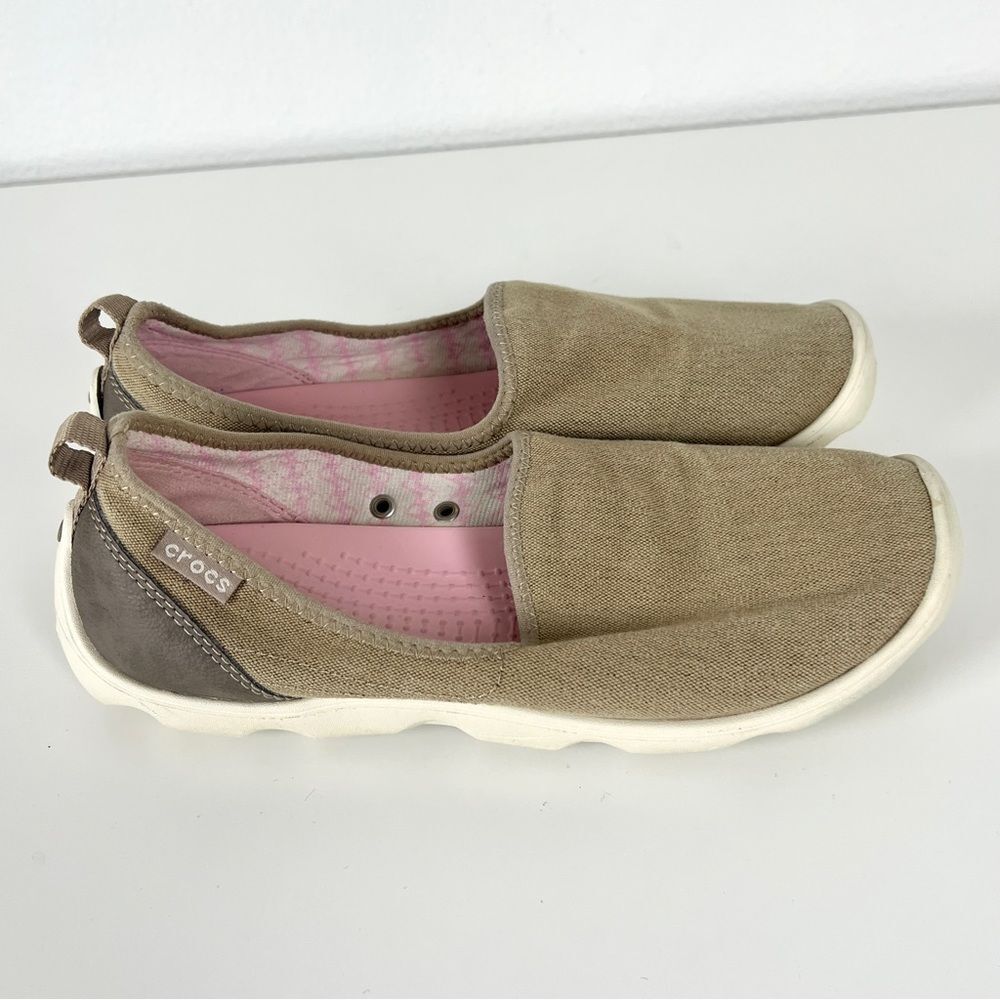 Crocs Canvas Tan Loafers Shoes - Picture 4 of 8